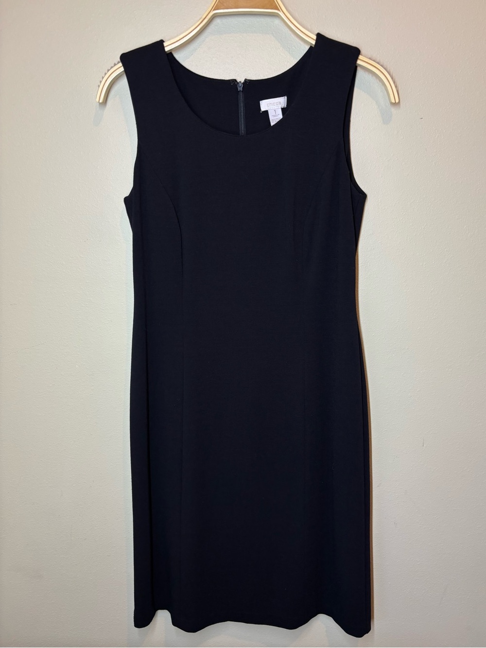 Chicos Classic Black Sleeveless Sheath Dress, Chicos 1, Medium, wrinkle free!